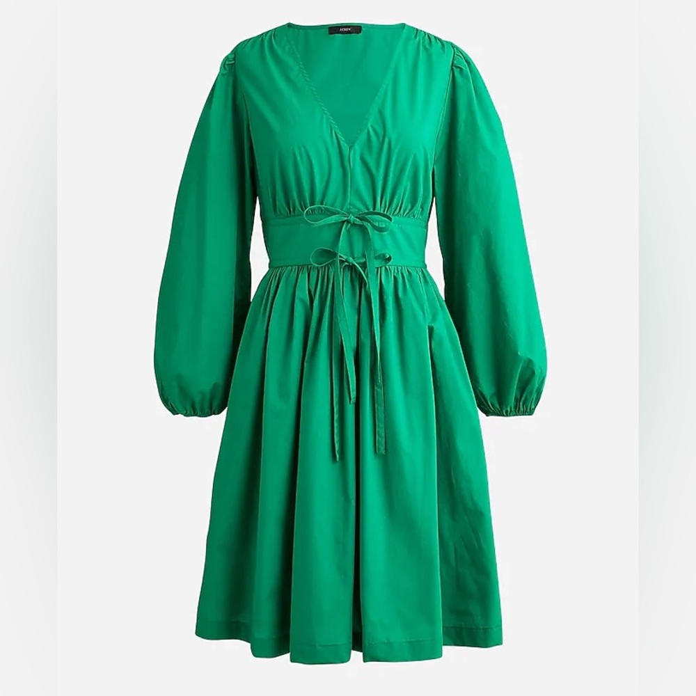 Jcrew SIZE 4 TALL Vneck Cotton Poplin Mini Dress in Kelly Green